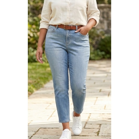 Soft Surroundings Denim - Soft Surroundings Metallic Shimmer Slim Leg Jeans Blue Silver High Rise Size 8